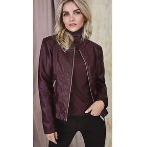 B. Young Faux Wine-Coloured Faux Leather Jacket